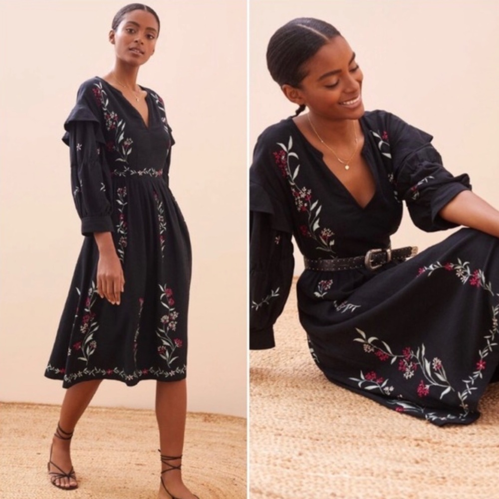 Anthropologie Embroidered Midi Dress